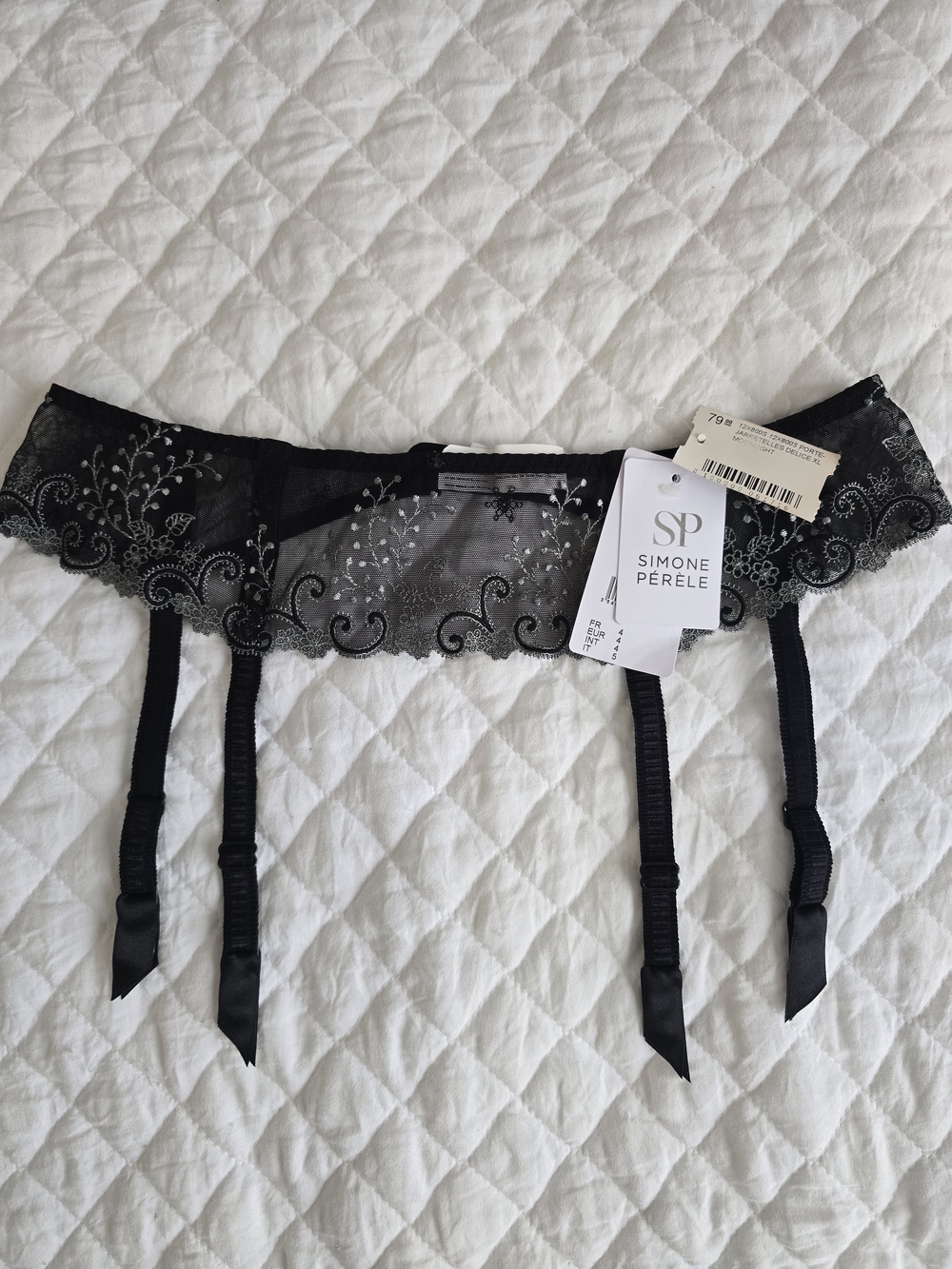 Simone Perele Black Sheer Lace Garter Belt with Embroidered Detail Size XL (4)
